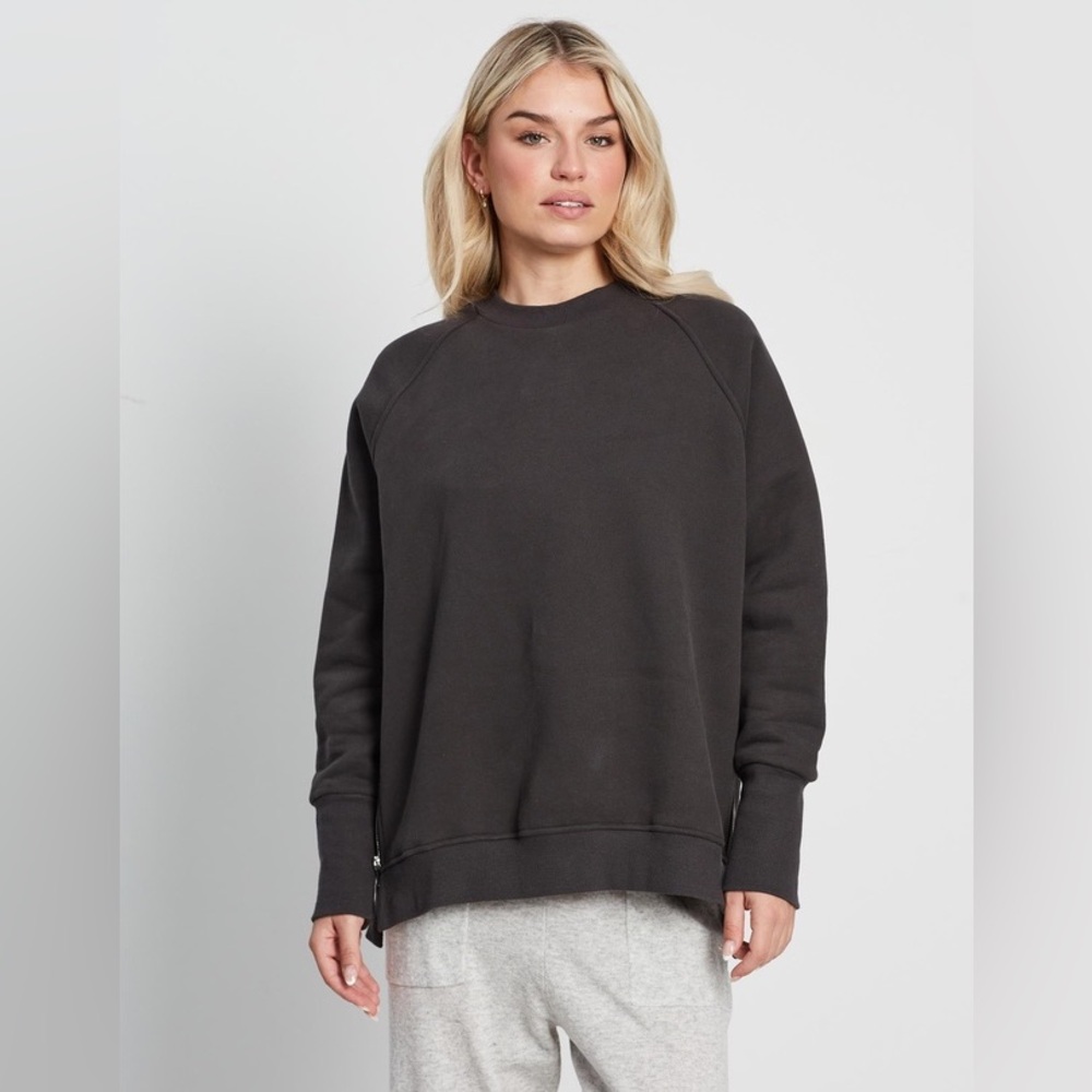 All Fenix Poppy Sweater Size M Zip Seam Raglan Sleeve Crewneck Vintage Black